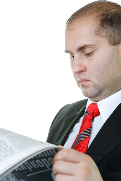 Very Successful Businessman Reads Fresh Newspaper News — Stock Photo, Image