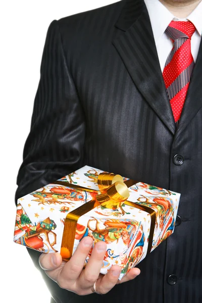 Businessman Black Suit Has Control Celebratory Gift — Stock Photo, Image