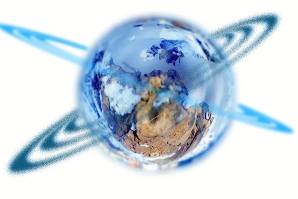 Globe Een Witte Achtergrond Omheen Een Ring Van Donker Blauwe — Stockfoto