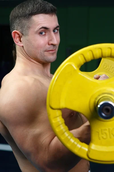 Young Man Sports Constitution Poses Gym — Stock Photo, Image