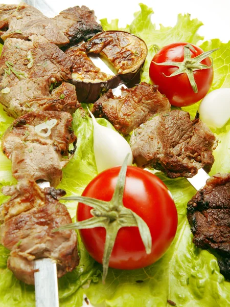 Grilled Meat Vegetables Spit Herbs Vegetables — Stock Photo, Image