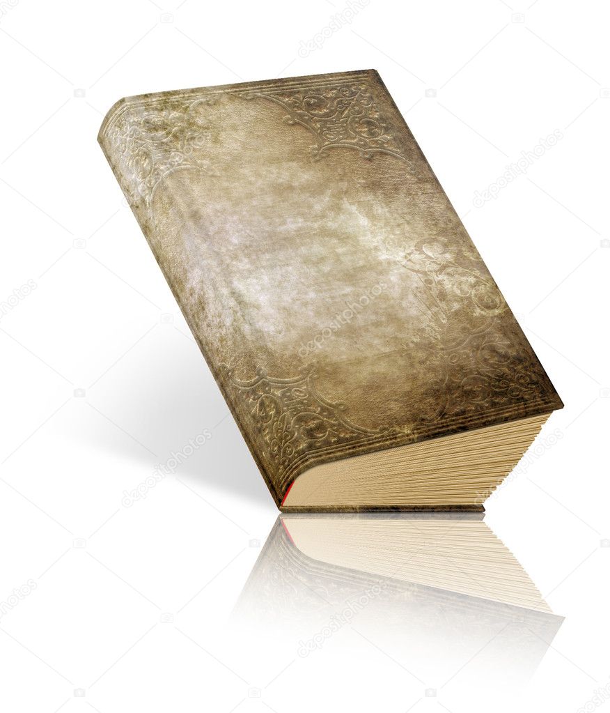 Old book in a leather cover on a white background