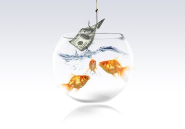 goldfish and money dolar on fishing hook clipart