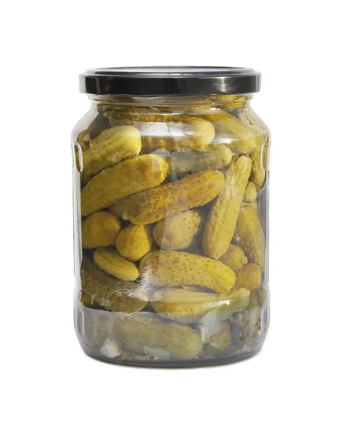 Glass jar with pickled cucumbers — Stock Photo, Image