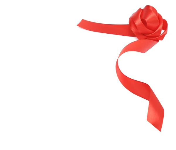 Satin Red Ribbon Bow Witte Achtergrond Met Kopie Ruimte — Stockfoto