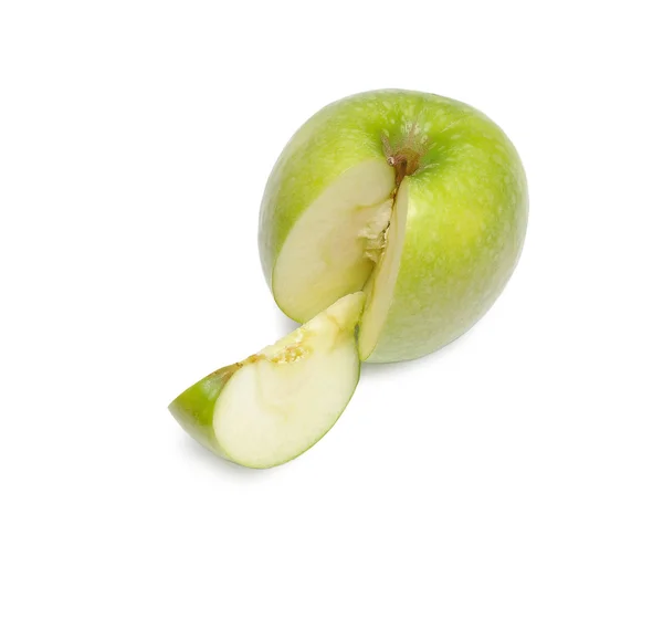 Zelené jablko a kousek — Stock fotografie