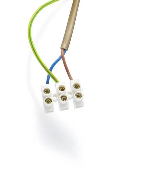 白色背景隔离的电源电缆适配器 — 图库照片