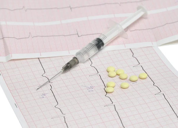 Echte Test Van Cardiologie Met Pillen Een Spuit — Stockfoto