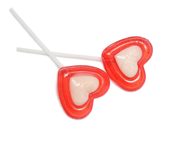 Red heart shaped lollipop — Stock Photo, Image