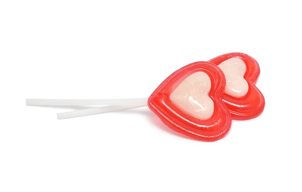 Red heart shaped lollipop — Stock Photo, Image