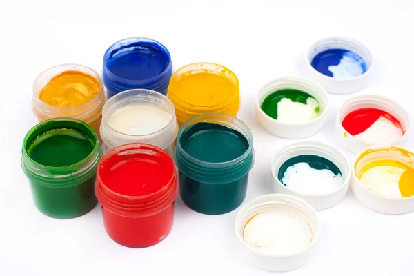 Nyitott üvegekbe gouache festékek — Stock Fotó