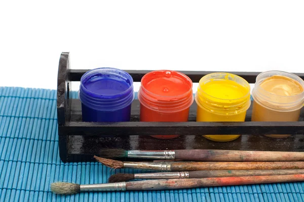 Gouache paints and brushes — Stock Photo, Image