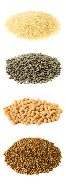 Lentejas, trigo sarraceno, guisantes y arroz — Foto de Stock