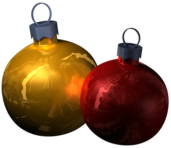 Zwei weihnachtlich glänzende Kugeln — Stockfoto
