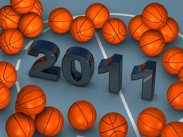 Heleboel basketballs met 2011 in centrum — Stockfoto