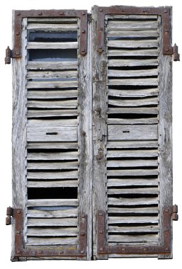 Closed window with old wood shutters clipart