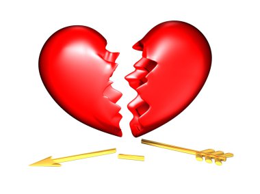 Big red and chubby broken heart with a golden broken arrow clipart