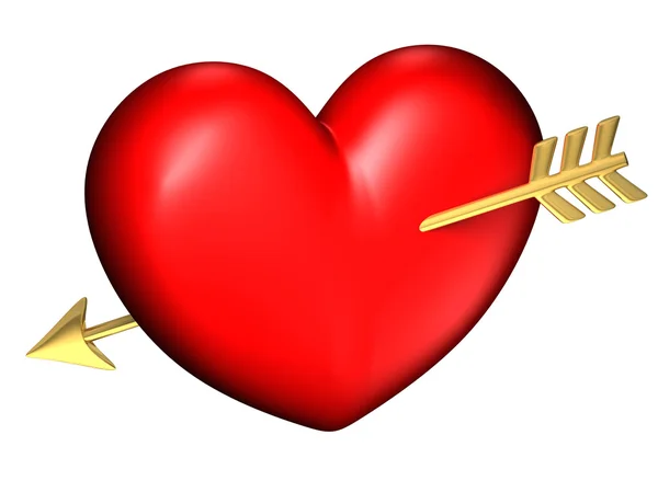 Coração sozinho com uma seta dourada — Fotografia de Stock