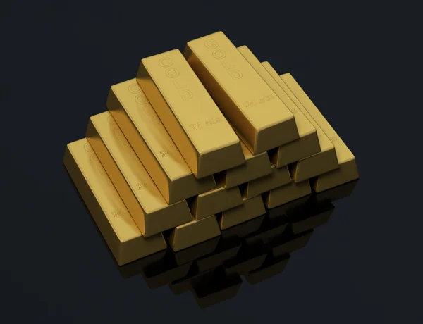 Pile Gold Bars Black Background Little Reflection — Stock Photo, Image