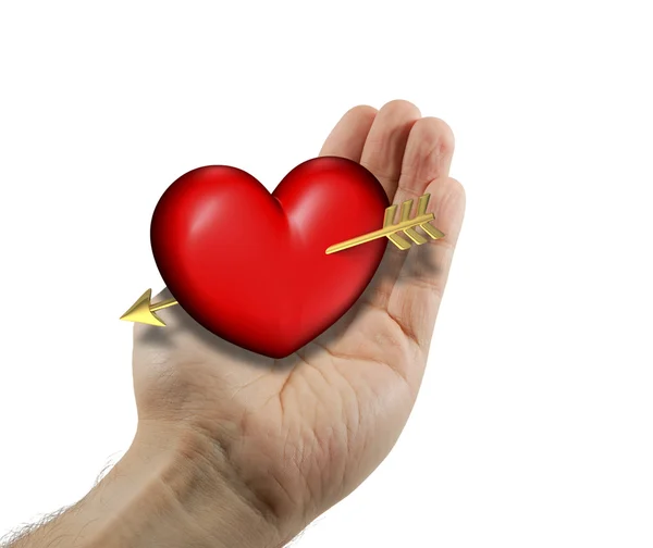 Linke Hand Mit Rotem Und Molligem Herz Auf Weißem Hintergrund — Stockfoto