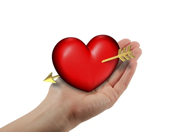 Vänster kvinna hand med röda och knubbig hjärta — Stockfoto
