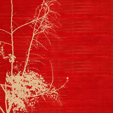 Blossom silhouette on red ribbed handmade paper clipart