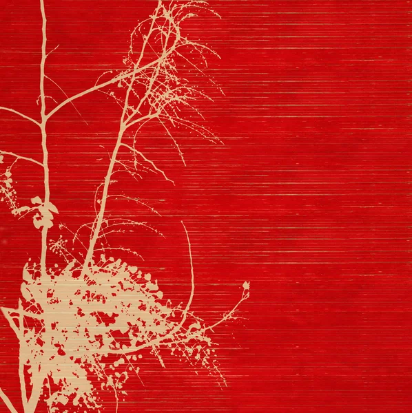 Blossom silhouette on red ribbed handmade paper — Stock Photo, Image