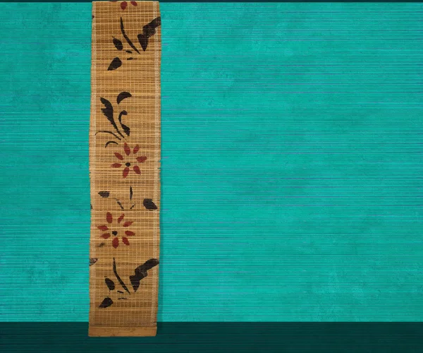 Flower bamboo banner on aquamarine wood — Stock Photo, Image