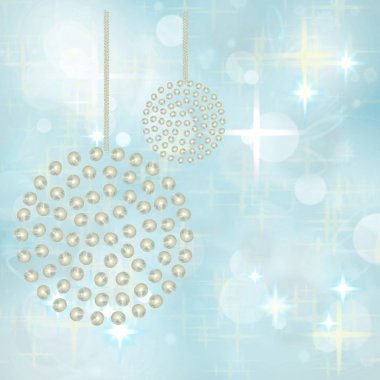 Silver Pearl Baubles on Festive Blue Star Background clipart