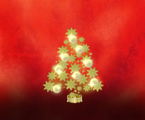 赤い背景の上の黄金のクリスマス ツリー — Stock fotografie