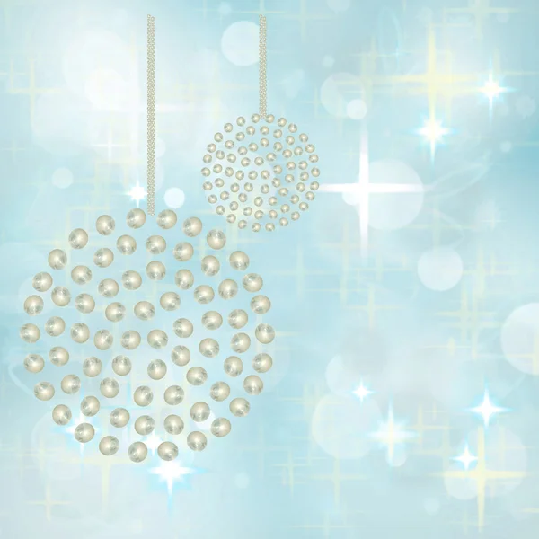 Zilveren parel kerstballen op feestelijke blauwe sterren achtergrond — Stockfoto