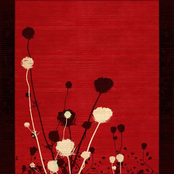 Blomma siluett på rött med bård — Stockfoto