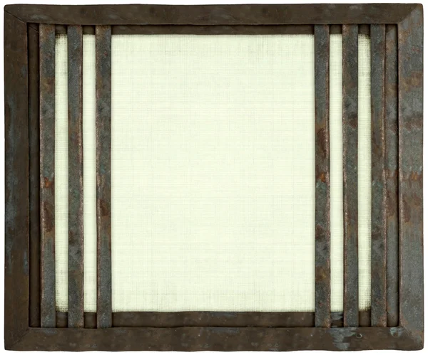 Witte handgemaakte canvas met metalen verjaard frame geïsoleerd — Stockfoto