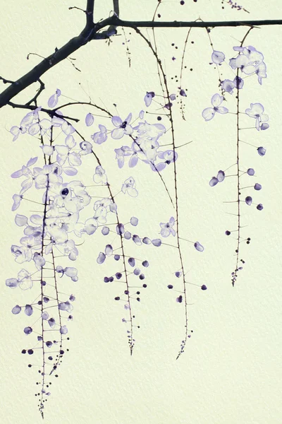 Metin Alanı Olan Yapımı Kağıt Üzerinde Mavi Mürekkep Çiçeği — Stok fotoğraf