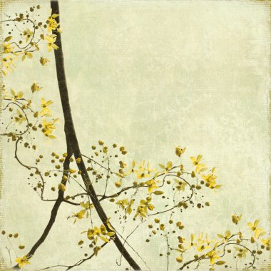 Tangled Blossom Border on Antique Paper and Bamboo Textured Background clipart