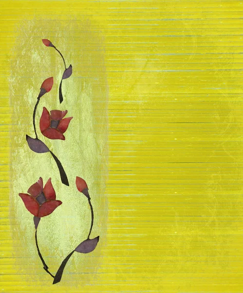 風化の黄色の背景に石の花 — ストック写真