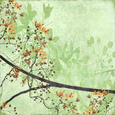 Tangled Blossom Border on Antique Paper and Bamboo Textured Background clipart