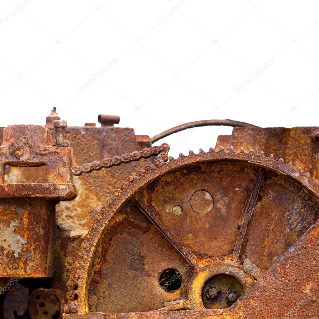 Rusty Cog from an Engine on White