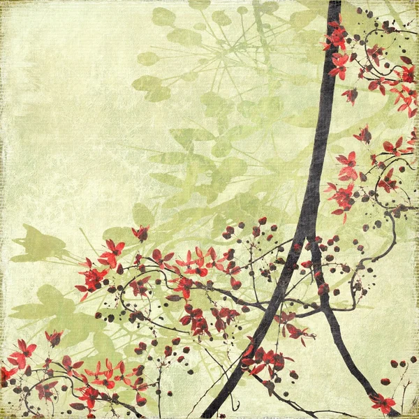 Tangled Blossom Border em papel antigo — Fotografia de Stock