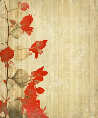 Grunge Flower Art on Bamboo Textured Background clipart