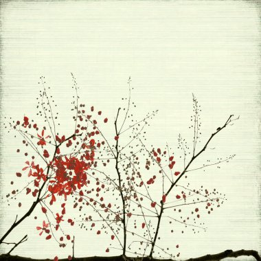 Red Blossom Art On Ribbed Bamboo Paper Background clipart