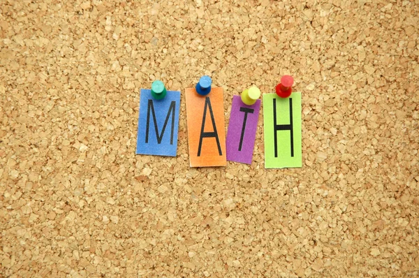 Math Szó Elhelyezett Színes Kis Levelek Parafa Táblán — Stock Fotó