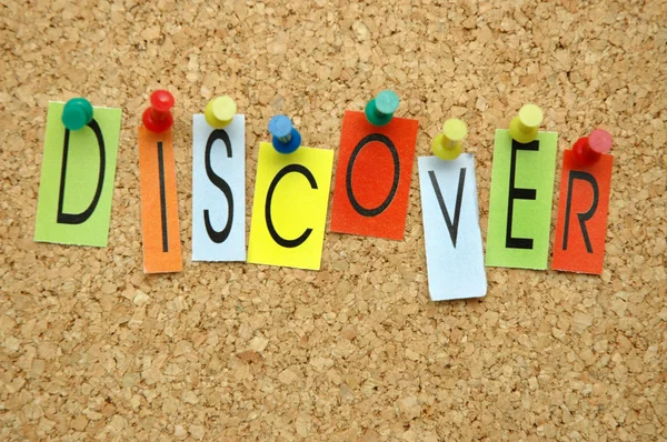 Word Discover Placed Colourful Small Letters Cork Board — Stock Photo, Image