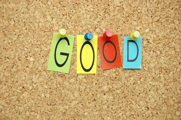 Word Good Placed Colourful Small Letters Cork Board — Stock Photo, Image