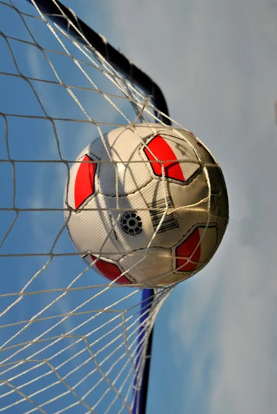 Цель Soccerball Сети Крупный План — стоковое фото