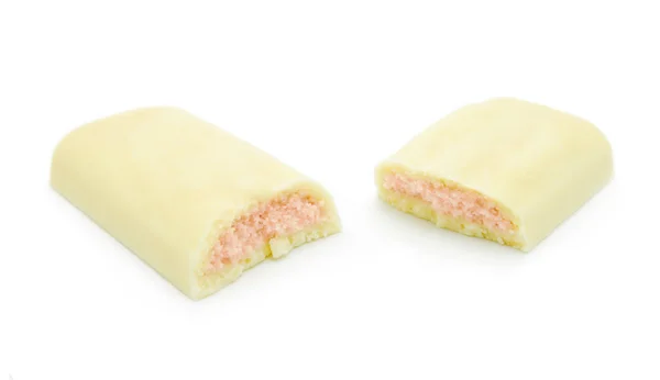 White chocolate with strawberry filling — Stock Photo, Image