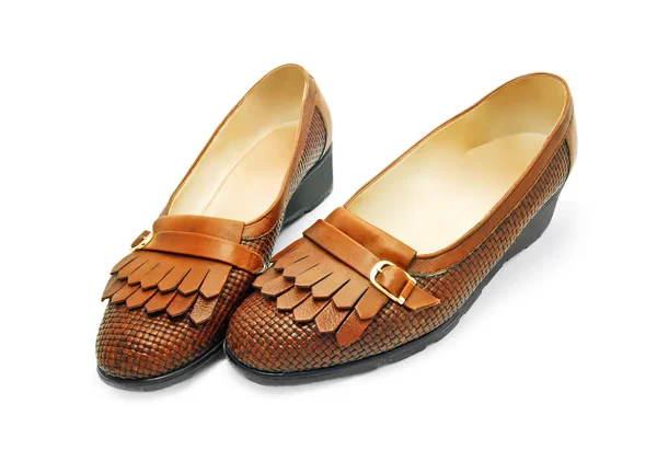 Senhoras de couro marrom sapatos — Fotografia de Stock