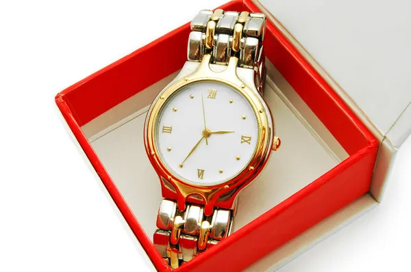 Náramkové hodinky v červené krabici — Stock fotografie