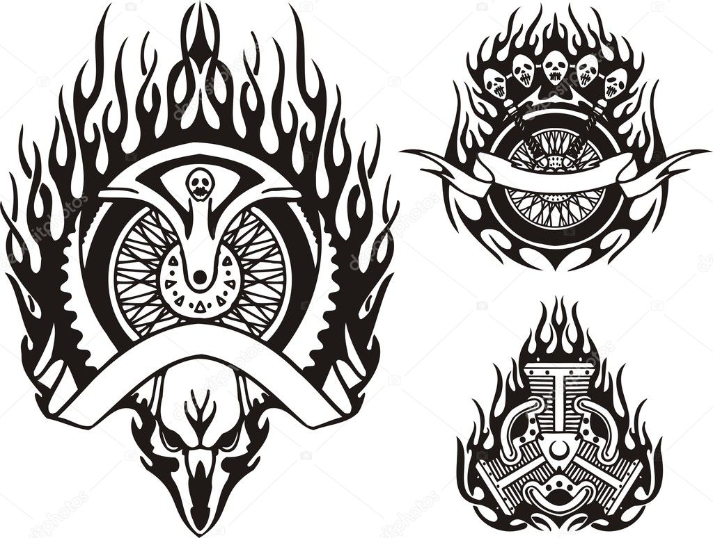 Tribal biker motorcycle tattoo Royalty Free Vector Image