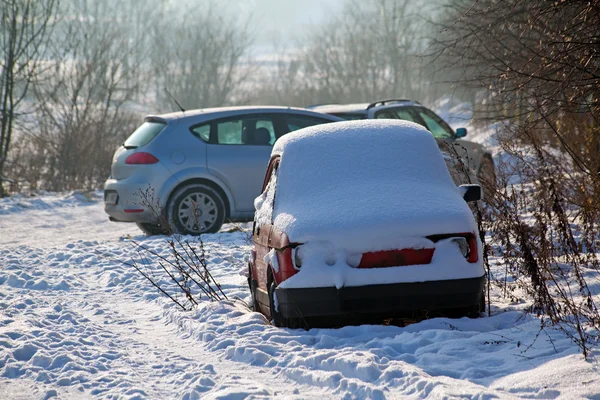 Закрытие Автомобиля Снегу Зимнее Время — стоковое фото